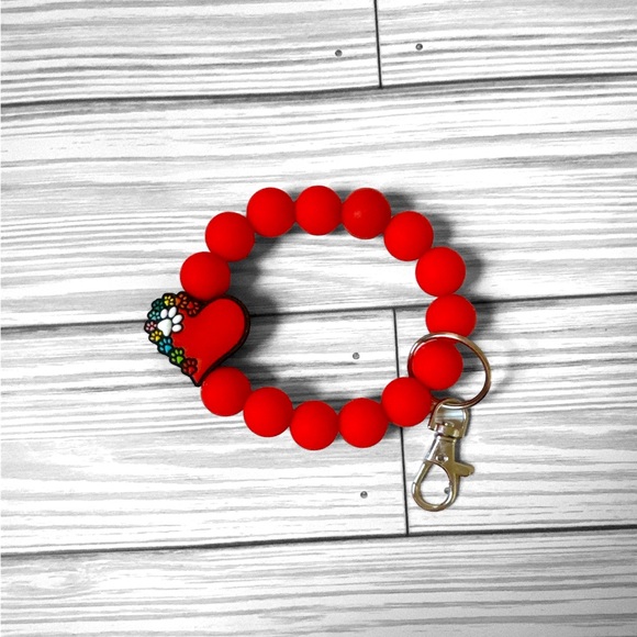 Red Paw Heart Silicone Wristlet Keychain - Picture 2 of 3